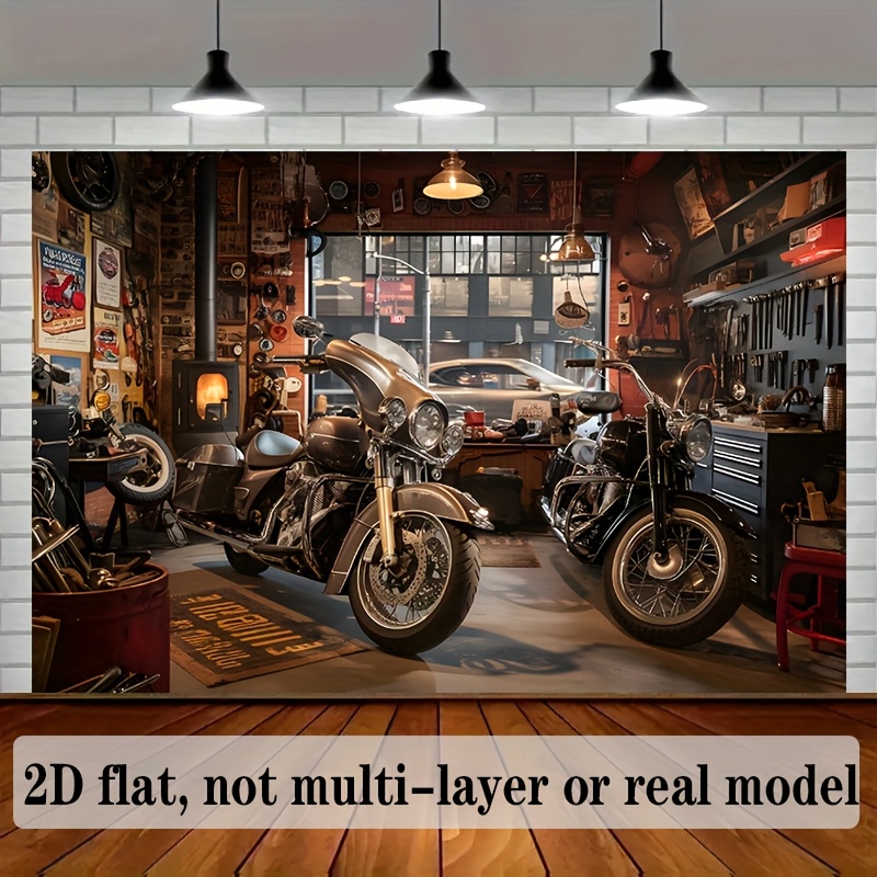 Tools For Motorcycle Workshop - Gobelin Motocyklowy Klasyczne Motocykle Warsztat Narzędzia